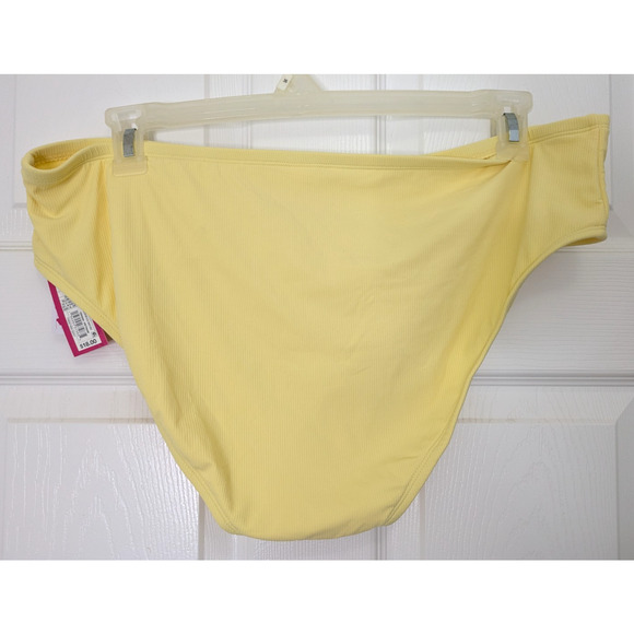 Juniors Plus Size Ribbed Cheeky Hipster Bikini Bottom Lt Yellow 2X - Picture 3 of 7